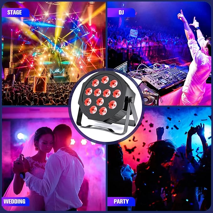 Rechargeable Par Lights Uplights RGBWA+UV 6-in-1 LED Battery Powered Stage Lights with Remote & DMX Control, Sound Activated for Festivals, Weddings, Bars, Churches, DJ