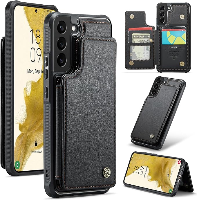 Bemal for Samsung Galaxy S22 Plus Wallet Case with Card Holder, RFID Blocking, Shockproof Leather Kickstand for Men and Women, Durable Protective Phone Cover for 6.6", Black