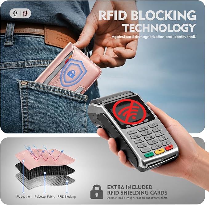 Antsturdy for Magsafe Wallet Stand with Holder,PU Leather RFID Blocking Card Holder,5 Card Slots,Strong Magnet Minimalist Flip Folio Kickstand for iPhone 17/16/15/14/13/12/Pro/Max/Plus/Air,Rose Gold