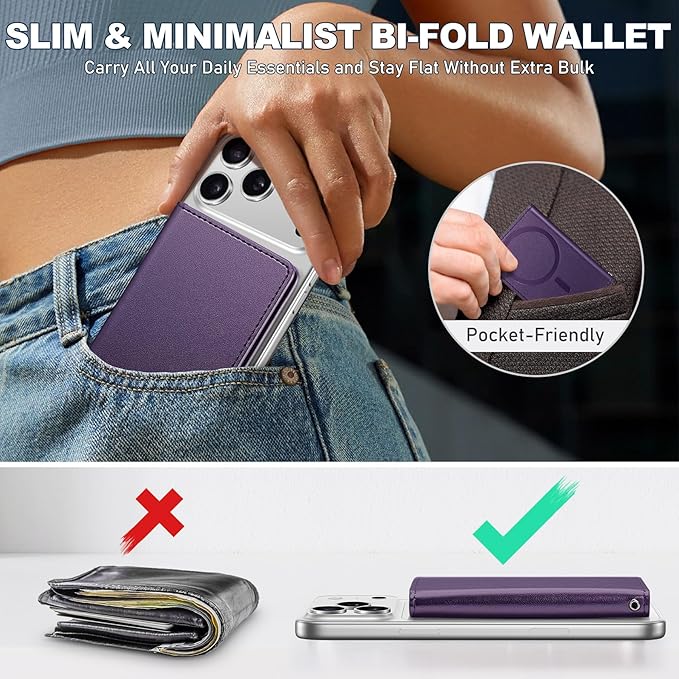 TUCCH for Magsafe Wallet with 6 Card Holders, RFID Blocking [Clear ID Window] PU Leather Men Women Folio Magnetic Phone Wallet for iPhone 17/16/15/14/13/12/Plus/Air/Pro/Pro Max Series, Dark Purple