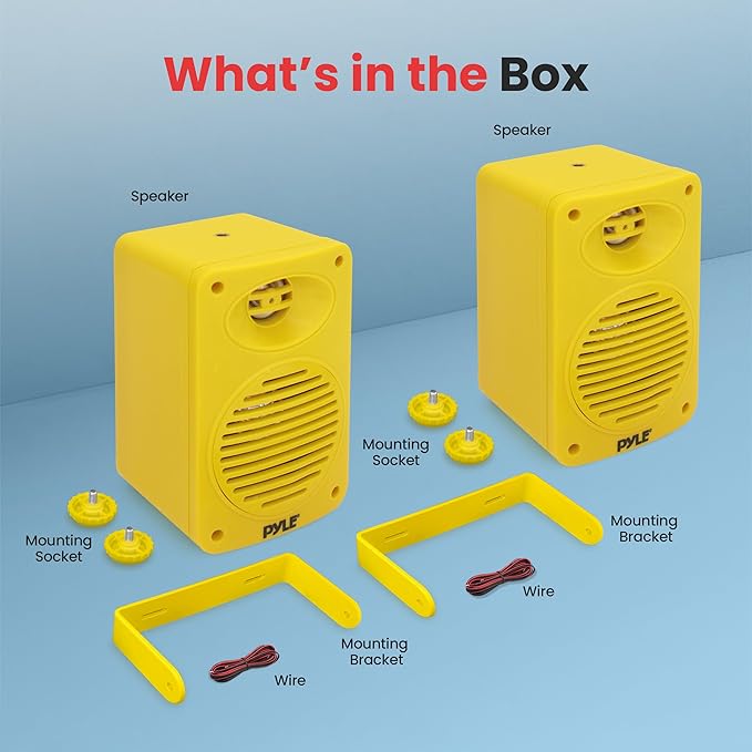Pyle 3.5" 2-Way Waterproof Bluetooth Indoor/Outdoor Speaker – ½ High Compliance Polymer Tweeter, Compact Marine Deck/Poolside Sound System (Yellow)