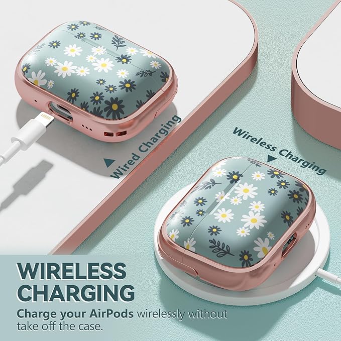 Inesore for AirPods Pro 2nd Generation Case Cover with Lock, Flowers Cute Air Pods Pro 2 Case Hard iPod Pro Cases for Women Girls with Cleaner Kit (2023 USB-C /2022/2019) - Green Daisy