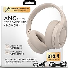 ANC Wireless Bluetooth 5.4 Headset, ENC Built-in Mic for Clear Calls, Hi-res, Foldable, Breathable Over Ear Comfort, Low Latency, Lightweight, 3.5 mm Audio Cable, Wired, for Cell Phones, Tablets, PC’s - Image 1