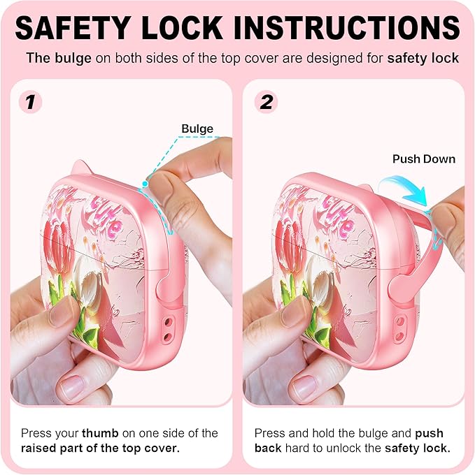RFUNGUANGO AirPods Pro Case for Women Girly Cat Case with Lock, Phone Stand, Keychain & Cleaner Kit, Compatible with Apple Airpods Pro 2nd/1st Generation Case Cover, Pink Tulip
