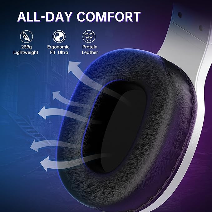 AOC Wireless Gaming Headset Compatible with ps5/4, PC, USB-C & Bluetooth 5.4 & 2.4GHz Gaming Headphones with Noise Canceling Mic, 7.1 Virtual Surround,20ms Latency, 45H, RGB- White