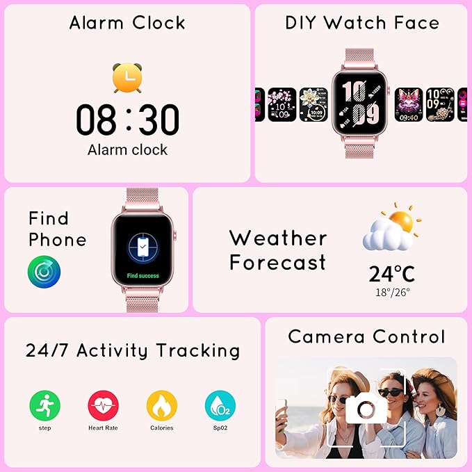 Smart Watch for Women (Answer/Make Calls) 1.83" HD 3 Bands Smartwatch Compatible Android iPhone Phones with Fitness Step Tracker/Heart Rate/Sleep Monitor, 120+ Sports Modes IP68 Waterproof
