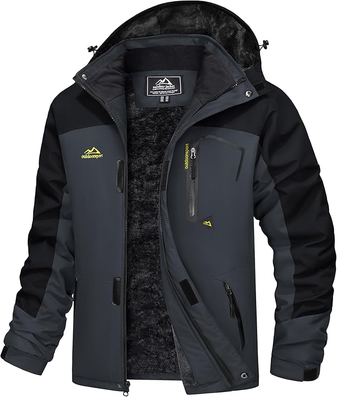 MAGCOMSEN Men's Winter Coats Water Resistant Ski Snow Jacket Warm Fleece Jacket Parka Raincoats With Hood Multi-Pockets