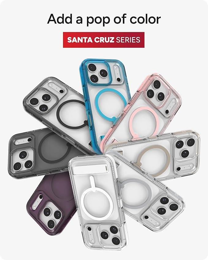 ZAGG Santa Cruz Snap Case with Kickstand for iPhone 17 Pro - Silver, Drop Protection (13ft/4m), MagSafe Charging Compatible, ClearGuard Anti-Yellowing Technology, Scratch Resistant Phone Case