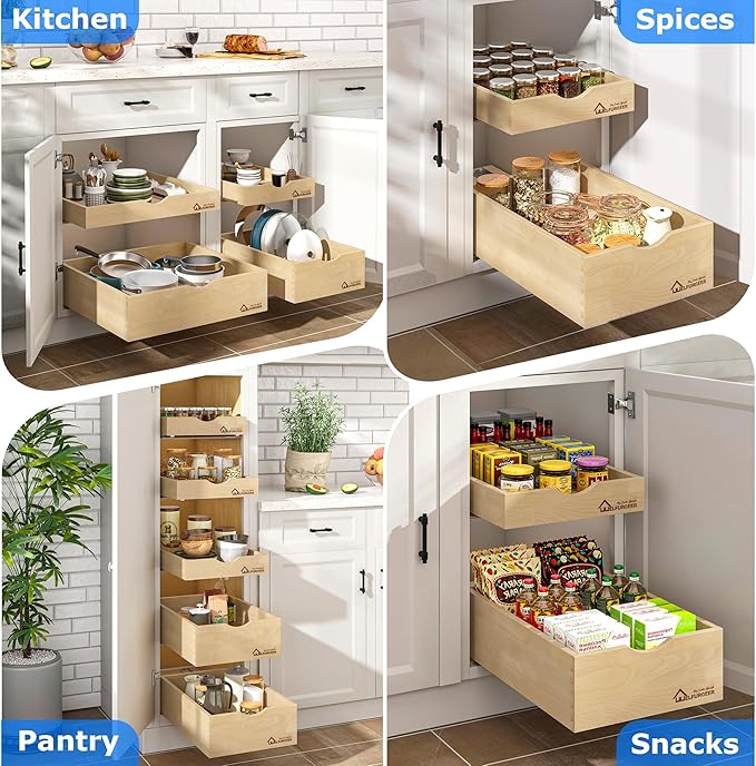 WelFurGeer Soft Close Pull Out Drawer for Kitchen Cabinets, 20" W x 21" D Pull Out Cabinet Organizer, Heavy-Duty Cabinet Organizer with Easy Installation, Space-Saving Pullout Drawer for Home, Kitchen