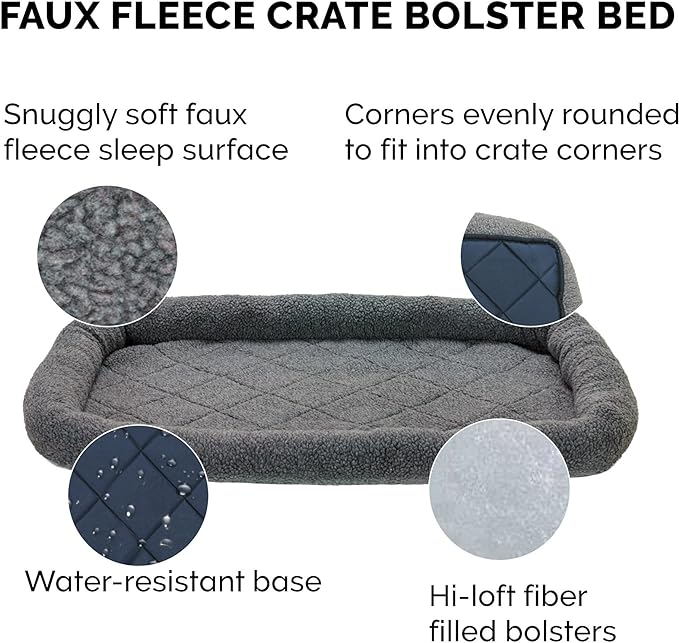 Furhaven Dog Bed for Small Dogs & Indoor Cats, 100% Washable, Sized to Fit Crates - Sherpa Fleece Bolster Crate Pad - Gray, Small