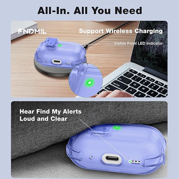 Clear Case for AirPods Pro 2 Case Cover with Lock Safety&Pop Up [Military Shockproof] Anti-Yellow Transparent Wireless Charging for AirPods Pro 2nd/1st Generation Case with Keychain,Clear Blue