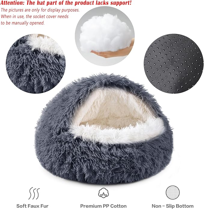 NOYAL Round Hooded Donut Dog Bed for Small & Medium Pets - Plush Fluffy Anti-Anxiety Cat Cave Bed with Cover