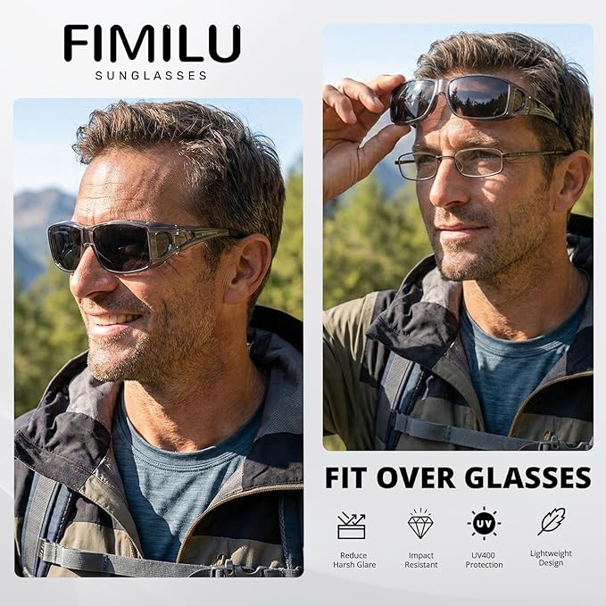 FIMILU 2PCS Polarized Sunglasses Fit Over Glasses for Men, Wrap Around Sunglasses for Driving & Outdoor UV400 Protection