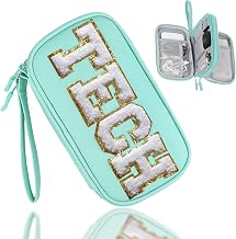 COSHAYSOO Electronics Organizer Bag Travel with Chenille Letter Patch Traveling Must Have Accessories Cute Personalized Gift for Women Cable Cord Charger Storage Pouch (Teal Blue)