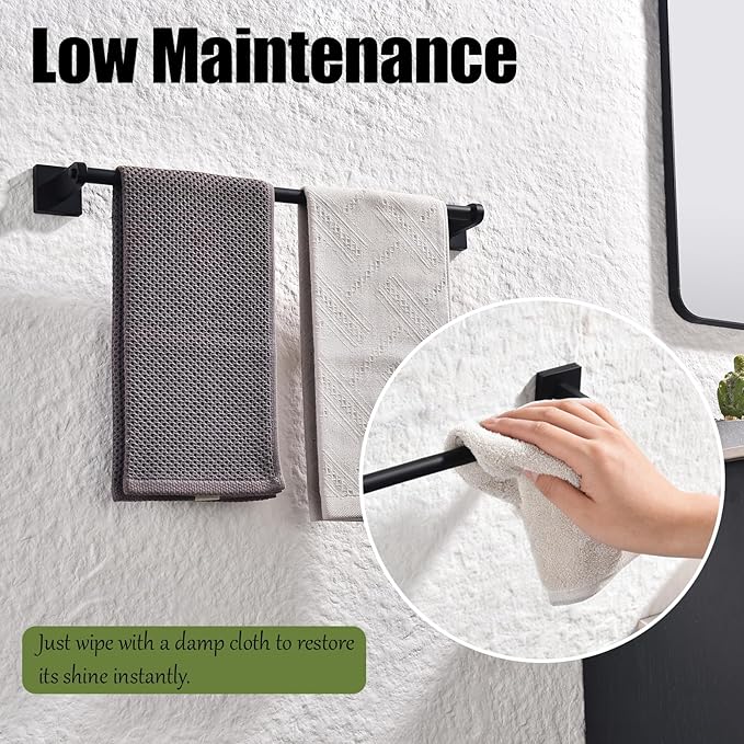 Miyili 18-Inch Matte Black Towel Bar - Rustproof Wall Mounted Towel Holder, Space-Saving Towel Hanger Bathroom Accessories, 2-Pieces