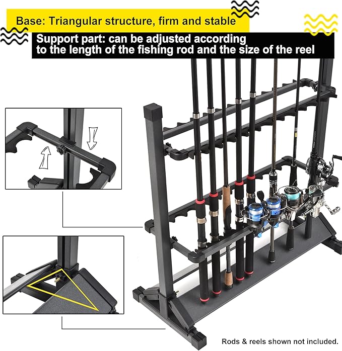 Fishing Rod Holders,Fishing Pole Holders,Fishing Rod Rack,24 Slots to Hold Rods & Reel Combo,Lightweight Aluminum Vertical Fish Pole Garage Storage with Wheels (Gray)