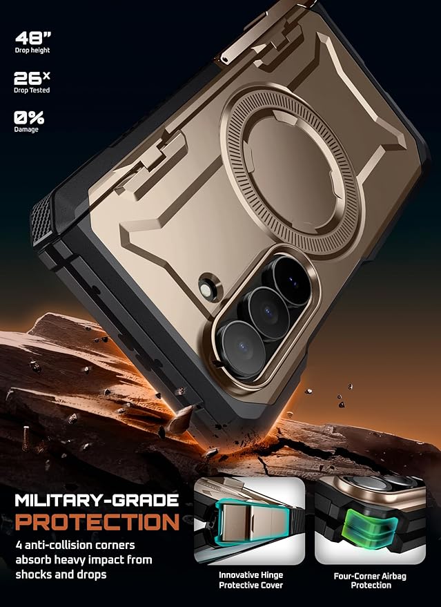 SUPCASE for Samsung Galaxy Z Fold 7 Case with Kickstand (UB Grip), [Built-in Tempered Glass Screen Protector] [Hinge Coverage] Military-Grade Protection Phone Case, Desert