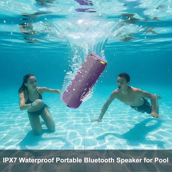 Purple Bluetooth Speaker with Lights, IPX7 Waterproof Wireless Outdoor Speaker, 25 Hours Playtime, Bass Boosted, TWS Pairing for Hiking, Pool, Gym, Gifts, Purple