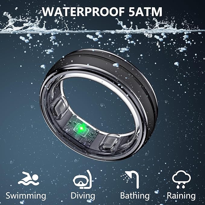 Smart Ring for Women Men -Fitness Tracker Ring with Sleep & Step Counter, Compatible with iOS & Android, No App Subscription (Black, 12)
