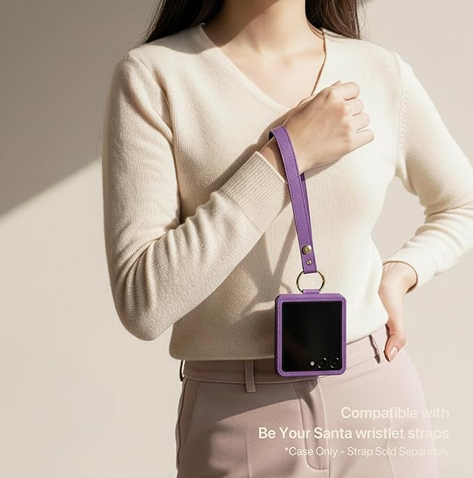 [BeYourSanta] Galaxy Z Flip 7 Case with Ring - Avant-Garde Handmade Saffiano Vegan Leather Case, Anti-Scratch Hinge Protection, Made in Korea (1 Pocket, Light Purple)