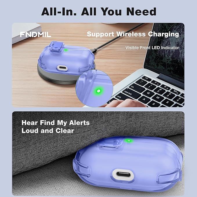 Case for AirPods Pro Case Cover with [Lock Safety & Pop Up][Military Shockproof] Anti-Yellow Transparent Soft TPU Wireless Charging for AirPods Pro Generation Case with Keychain,Clear Blue