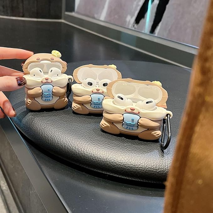 Case Compatible with 2024 Airpods 4, 3D Cute Kawaii Baby Otter Design Keychain Case Cover, Portable Earbuds Accessories Soft Silicone Shockproof Wireless Earphone Protector with Hook