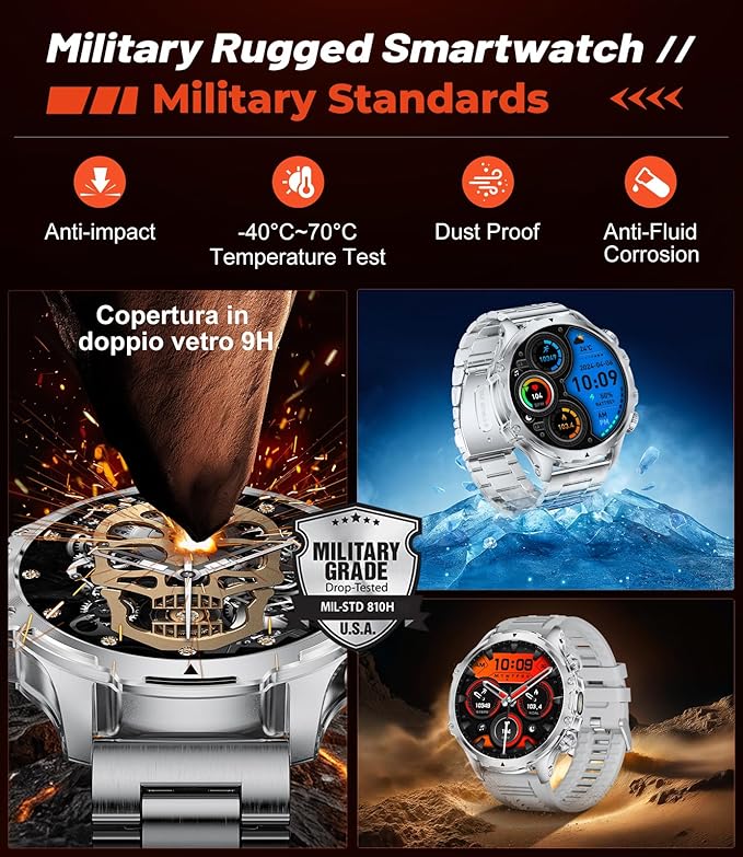 Smart Watches for Men(Answer/Make Calls) with LED Flashlight, 1.85"HD Screen Outdoor Sports Smartwatch ,800mAh Battery,Heart Rate/Sleep Monitor 5ATM Waterproof Fitness Tracker for Android iOS,Sliver