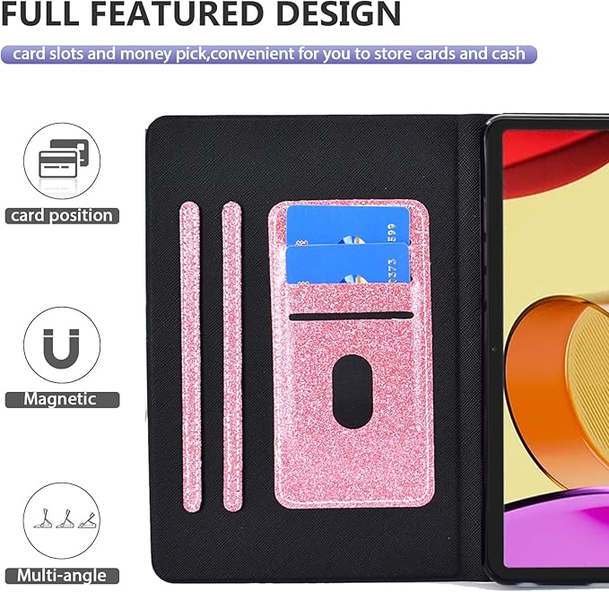 Dteck for Fire Max 11 Tablet Case 13th Generation 2023 11", PU Leather Protective Fold Stand Case with Auto Sleep Wake, Adjustable Viewing Angles, 3 Card Slots, Slim Thin Classic Cute Folio Case, Pink