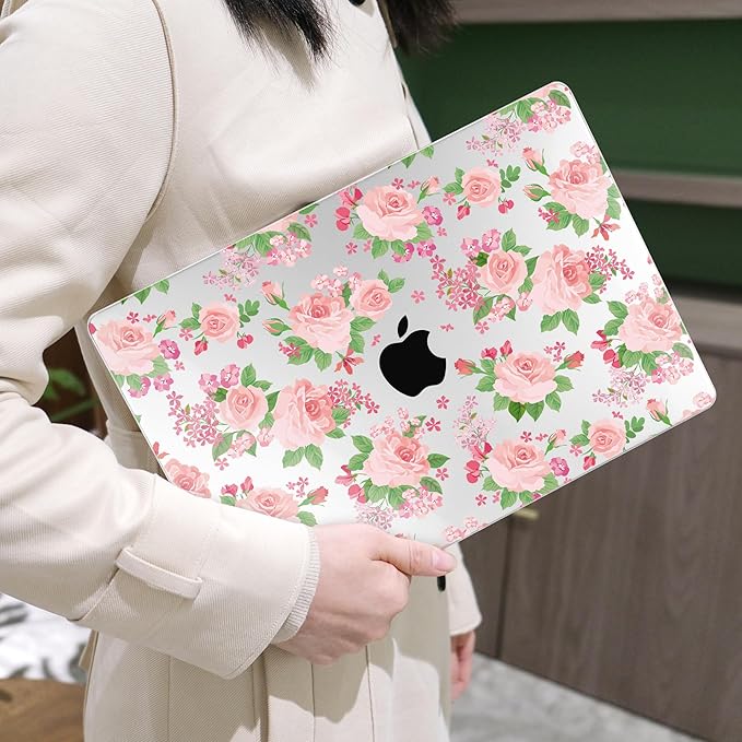 MEEgoodo for MacBook Air 13.3 inch Case 2021 2020 2019 2018 A2337 M1 A2179 A1932, Laptop Shell for MacBook Air M1 with Keyboard Webcam Cover & Trackpad Film & Type C Adapter,Floral Ornamental Texture