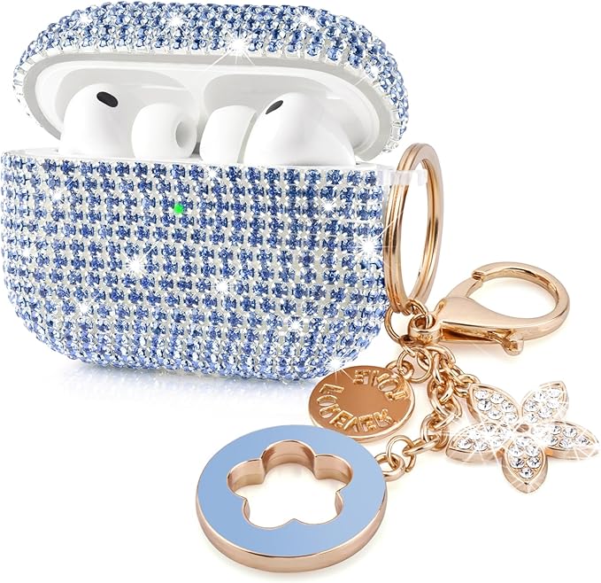 Bling Airpods iPods Pro 3 Case Cover 2025, VISOOM Rhinestone Airpods Pro 3 Cases Cute Glitter Jewelry Airpod iPod Pro3 Cases for Sparkly Apple AirPods iPods Pro 3rd Gen Case with Keychain for Women