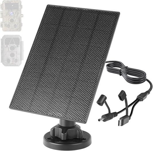 LIYVZ 3W Trail Camera Solar Panel with Built-in Battery 4000mAh, USB-C 5V & DC 6V Stable Output, 10 ft Cable & 360° Adjustable Bracket, IP65 Weatherproof, Compatible with Trail/Game Cameras