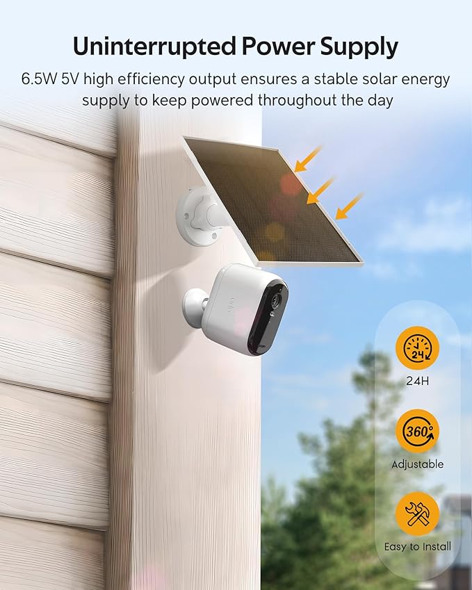 Ring Solar Panel Charger, 6.5W Solar Panel for Security Camera, Compatible for Ring Camera with Battery, Waterproof Solar Panel with Type-C, Micro USB and DC Port Cable for Most Cameras