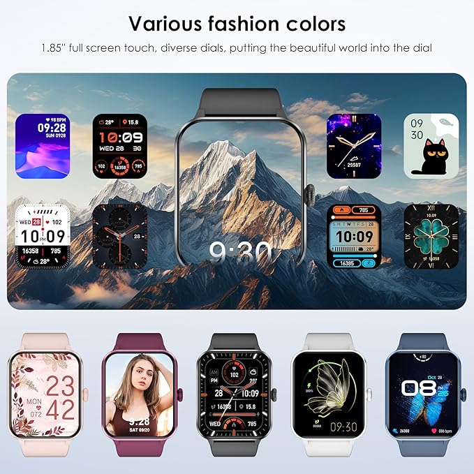 Smart Watch(Answer/Make Call), 1.85" Smartwatch for Men Women, 100+ Sport Modes, Pedometer, IP68 Waterproof Fitness Tracker, Heart Rate/Sleep Monitor, Smart Watches for Android & iOS (2 Straps)