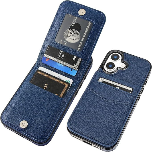 KIHUWEY Compatible with iPhone 17 Case Wallet with Credit Card Holder, Flip Premium Leather Magnetic Clasp Kickstand Heavy Duty Protective Cover for iPhone 17 6.3 Inch (Lichee Blue)