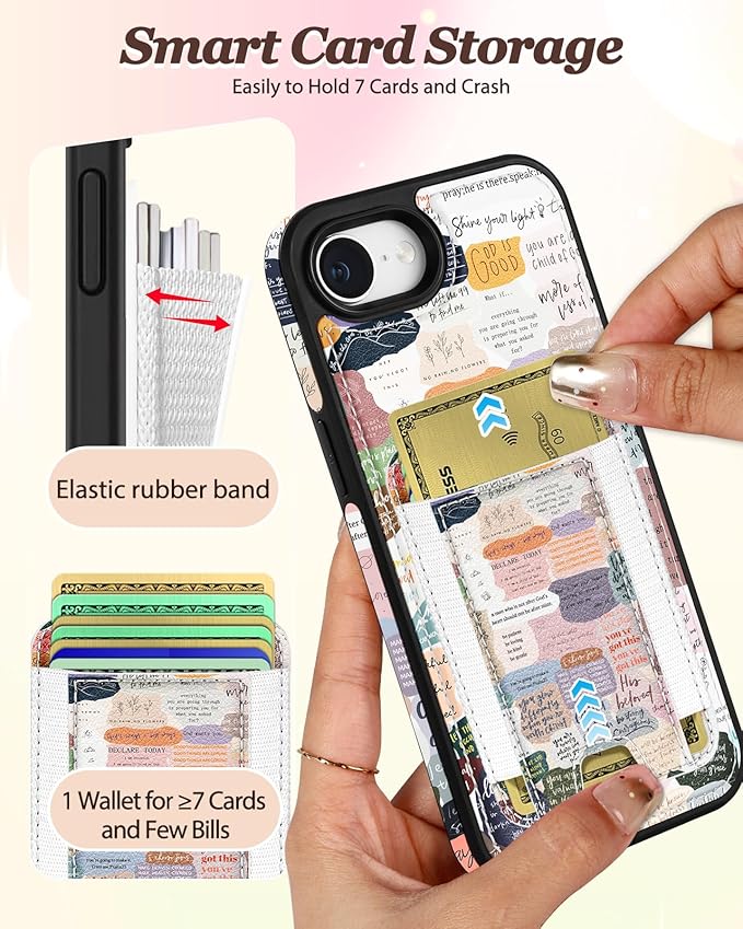 Shorogyt for iPhone 17e/16e Wallet Case - Fits 5 Cards, Compatible with Magsafe Detachable Magnetic Credit Card Holder Leather Cardholder Cute Phone Cover Women Girls for Apple 17e/16e, Collage