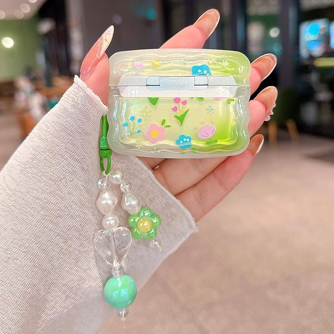 for Airpod Pro 2/1 Case Cute 3D Flower with Keychain Clear TPU Protective Cover Compatible with AirPods Pro 2nd / 1st Gen Case for Girls Women (Floral Blue Yellow)