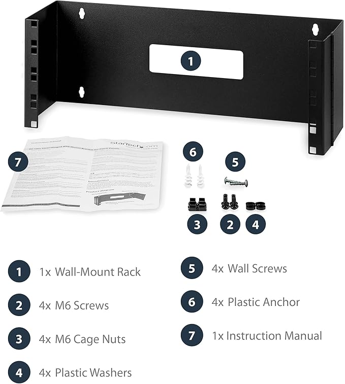 StarTech.com 4U Hinged Wall Mount Patch Panel Bracket - 6 inch Deep - 19" Patch Panel Swing Rack for Shallow Network Equipment- 33lbs (WALLMOUNTH4)