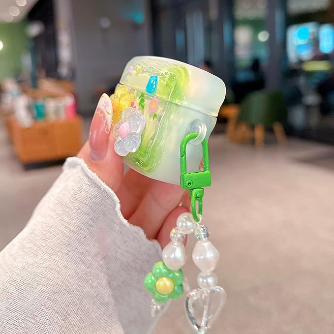 for Airpod Pro 2/1 Case Cute 3D Flower with Keychain Clear TPU Protective Cover Compatible with AirPods Pro 2nd / 1st Gen Case for Girls Women (Floral Blue Yellow)
