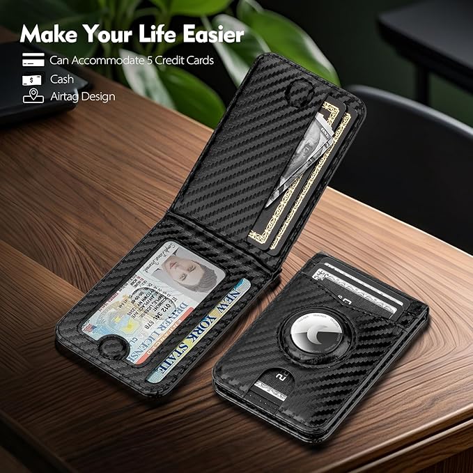 Compatible with Magsafe Case with RFID Blocking Card Holder AirTag pocket for iPhone 17/16/15/14/13/12 Pro/Pro Max/PlusSeries,Not Fit iPhone Mini,Carbon Black