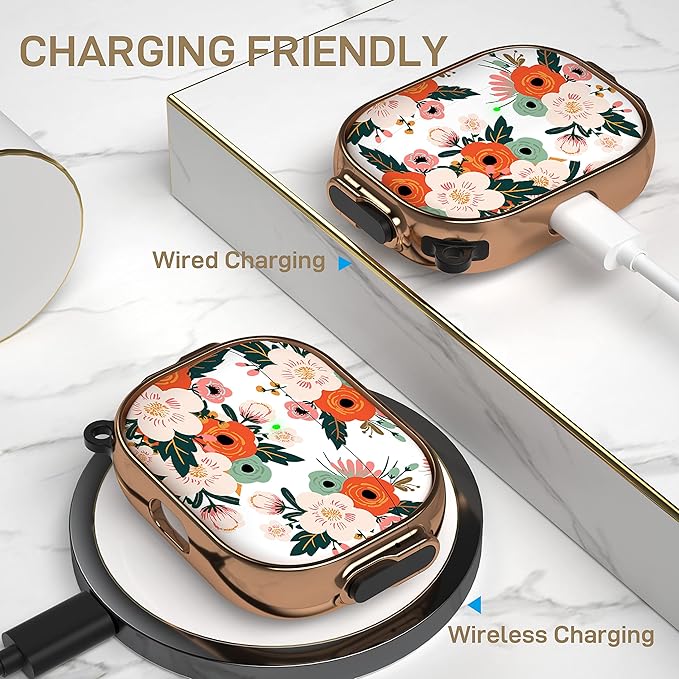 Maxjoy for Airpods Pro 2nd Generation/1st Generation Case with Lock, Flower AirPod Pro 2 Case for Women Men with Keychain Protective Hard iPods Pro Cover for Airpods Pro (2022/2019), Floral