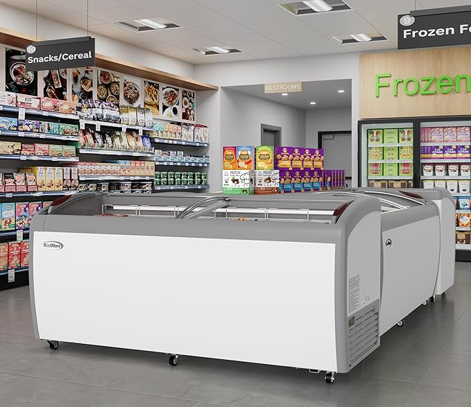 KoolMore Commercial Ice Cream Freezer Display Case with 6 Storage Baskets and Clear, Sliding Lid for Convenient Stores, Gas Stations, or Business Use, Large 20 cu. ft. Capacity (MCF-20C)