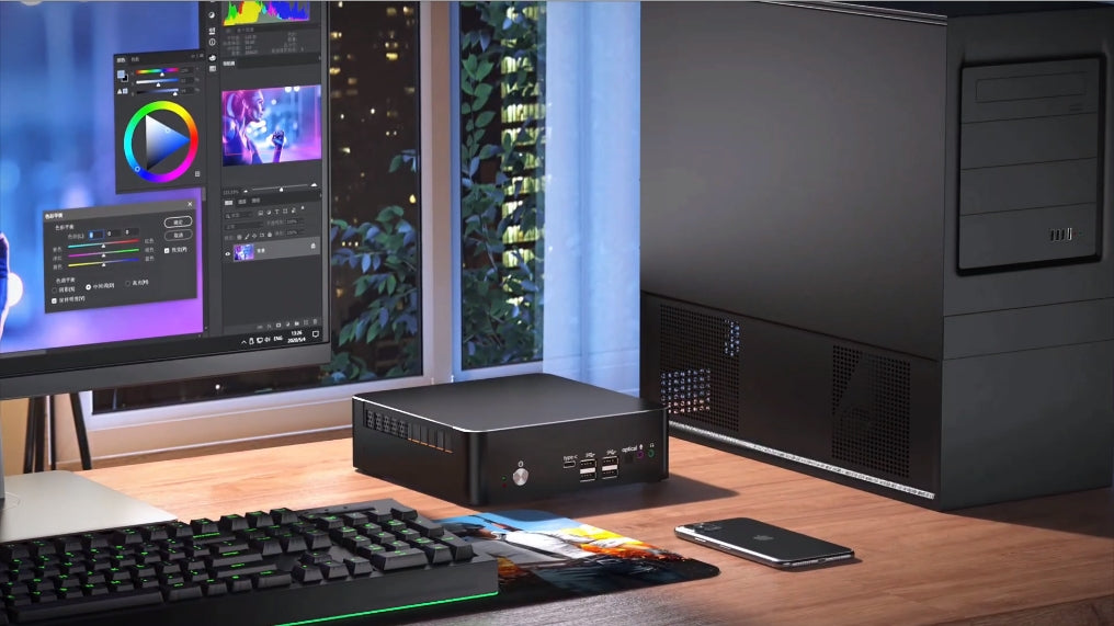 Thdeukoty Mini PC with Core i9-9880H 8C/16T up to 4.8GHz, 64G DDR4 2T SSD, Desktop Computer Windows 11 Pro, DP*1, HDMI*2 4K@60Hz Triple Display, Optical, Dual LAN, WiFi6E/BT5.3,VESA