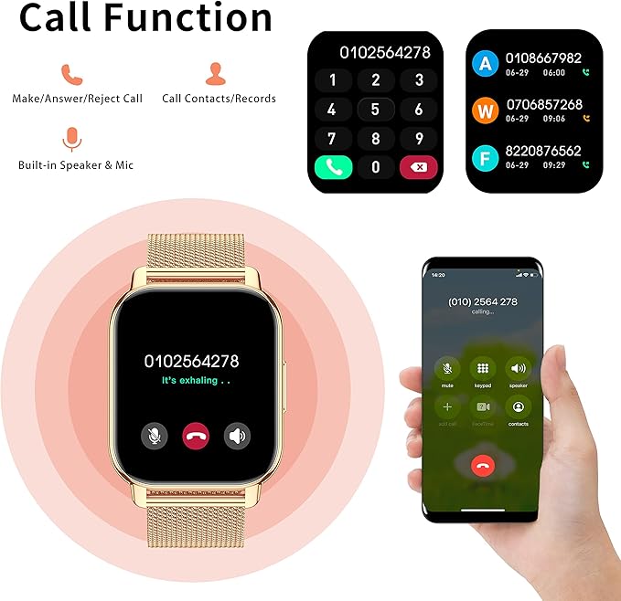 Popglory Smart Watch Answer/Make Calls, 1.85'' Smartwatch with AI Voice Control, Blood Pressure/SpO2/Heart Rate Monitor, Fitness Tracker Watch 2 Straps for Men Women for iOS Android Phones