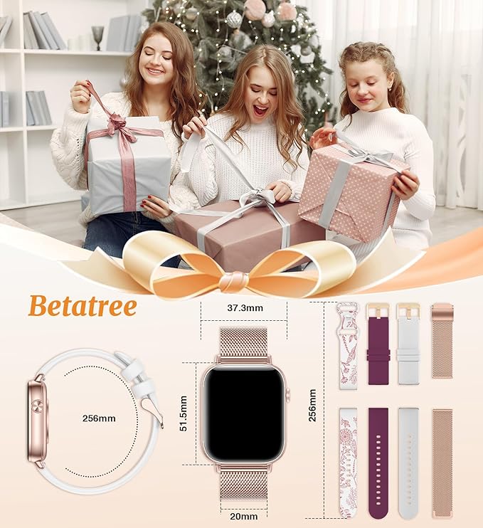Smart Watch for Women (Answer/Make Calls),1.83" Touch Screen Fitness Tracker with 4 Bands, Heart Rate/Sleep/Step Tracking, 100+ Sports Modes Smartwatches for Android iOS (Rose Gold)