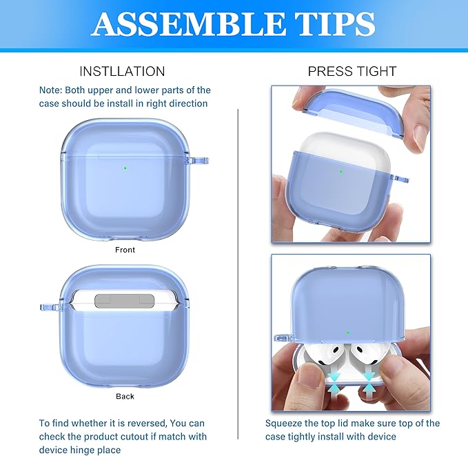 for AirPods 4th Generation Case Cover 2024, Military-Grade Shockproof, Soft TPU Highly Transparent Anti-Yellowing for AirPods 4 Case with Cleaning Kit & Cute Round Buckle, Clear Blue