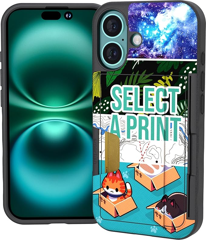 Smartish® iPhone 16 Wallet Case - Wallet Slayer Vol. 2 [Slim + Protective] Credit Card Holder w/Kickstand - Drop Tested Hidden Card Slot Cover Compatible w/Apple iPhone 16 - Custom Prints