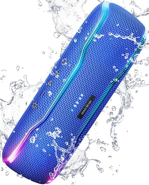 ERKEI SEHN Bluetooth Speaker, IPX7 Waterproof, 50W Peak, 24H Playtime, Blue