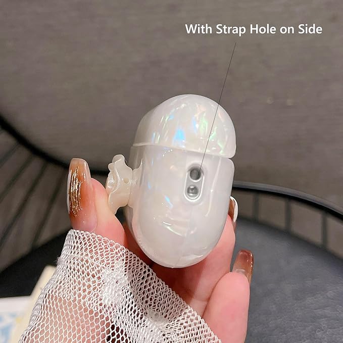 Cute Airpod Pro 2 Case Elegant Flower Luxury Glitter Marble Pearl Protective Cover with Keychain Compatible with AirPods Pro 2nd Generation Case for Girls Women (Rose White)