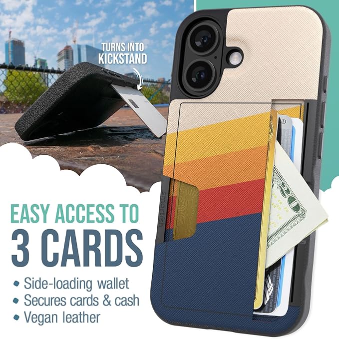 Smartish® iPhone 16 Wallet Case - Wallet Slayer Vol. 2 [Slim + Protective] Credit Card Holder w/Kickstand - Drop Tested Hidden Card Slot Cover Compatible w/Apple iPhone 16 - Striped Up