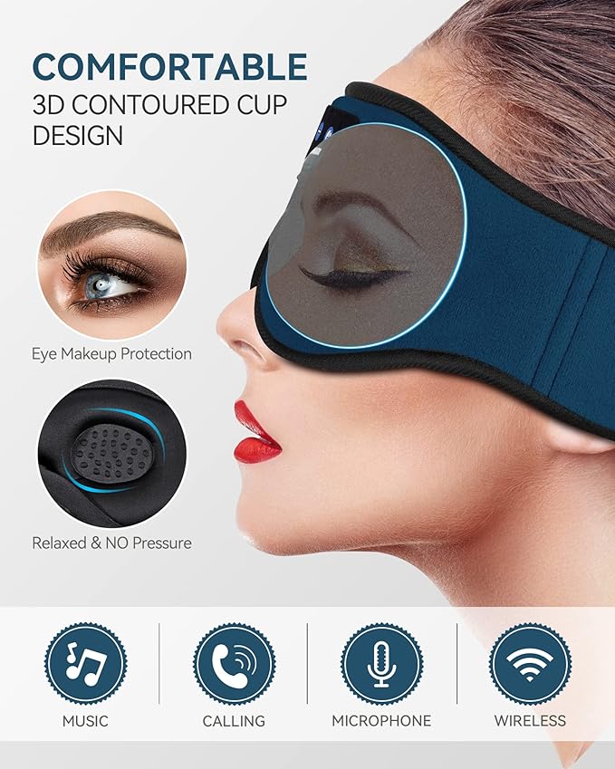 MUSICOZY Sleep Headphones Bluetooth Sports Headband, Wireless Music Sleeping Headphones Sleep Eye Mask Earbuds for Side Sleepers Workout Running Travel Yoga Office, Pack of 2
